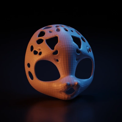Decorative animal-like mask with large eye holes. symmetric geometry. smooth edges. simple geometry.