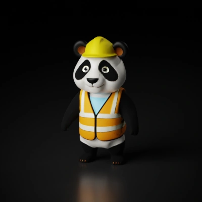 Panda in construction outfit.