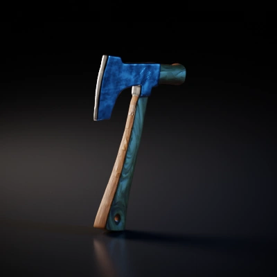 Battle axe with wooden handle, metal head. one blade