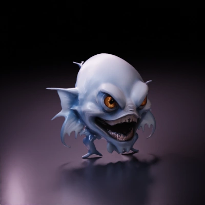 Fierce deep-sea fish with fangs, wide eyes, tentacles.