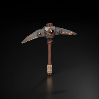 Mining pickaxe with metal and wooden handle.