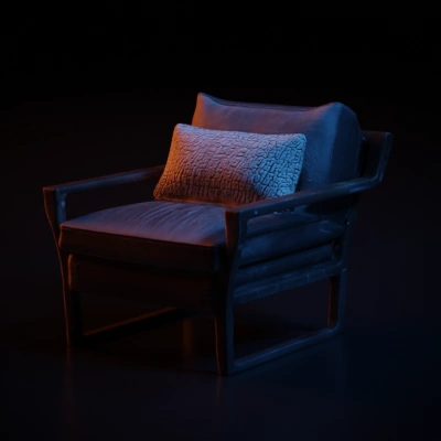 Wooden armchair with cushions.