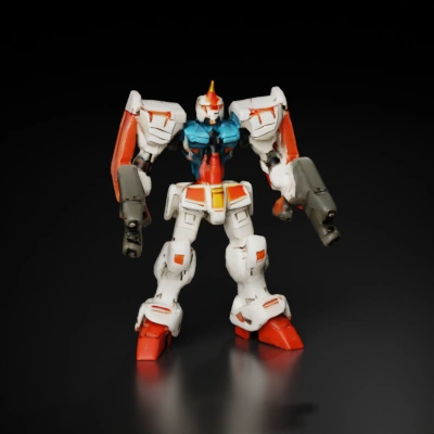 Highly detailed humanoid robot with weapons.