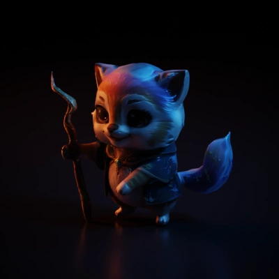Adorable fantasy creature holding a staff.