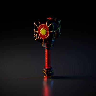 Warhammer with glowing cracks, lava-like design, cylindrical handle.