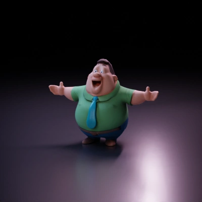 Animated cheerful man with open arms character.