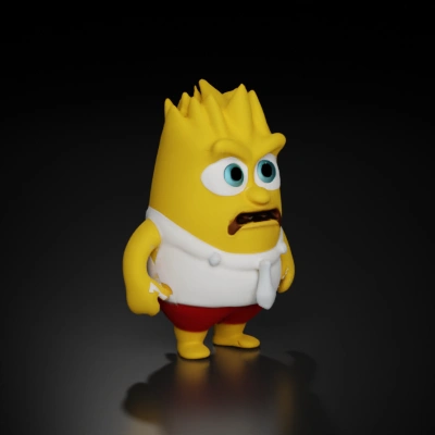 Angry cartoon character with spiky hair, superhero outfit.