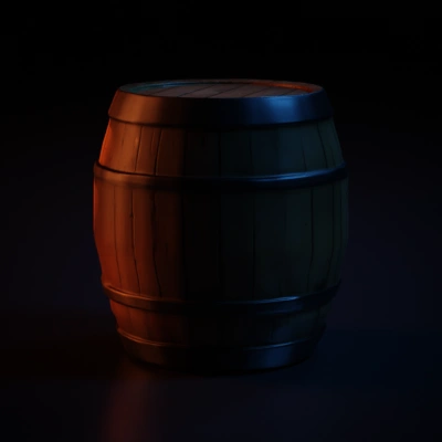 Wooden barrel, metal bands.