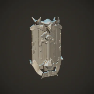 Embossed dragon shield, fantasy-themed, medieval. symmetric geometry, complex geometry, smooth edges.