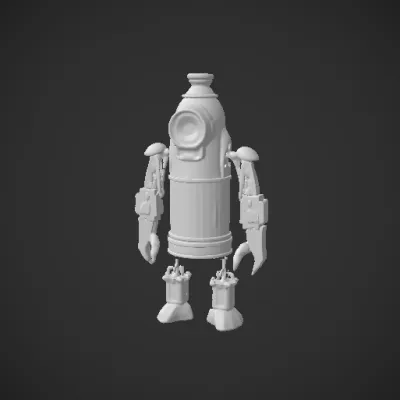 Vintage-styled robot with humanoid features. symmetric geometry,sharp edges,complex geometry,character