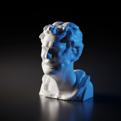Sculpted bust of a male figure, classical style. complex geometry, character.