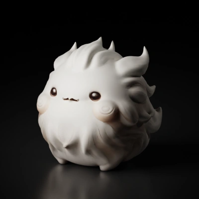 Fluffy creature with round body and cute face.
