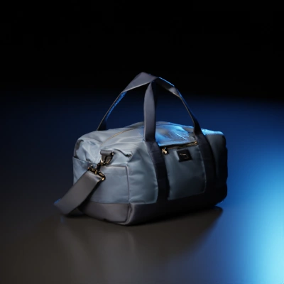 A blue duffel bag.