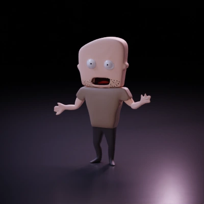 Cartoonish character with surprised expression. full human shape body