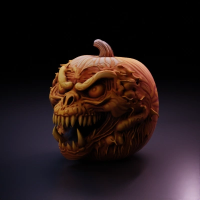 carved pumpkin with scary face.