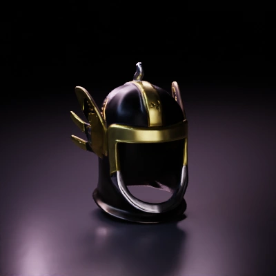 Medieval knight helmet with visor and side wings.