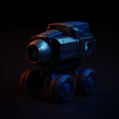 robotic vehicle with camera lens.