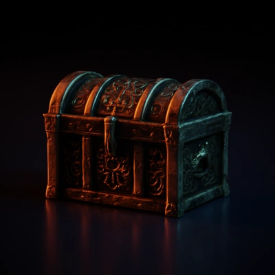 Intricately designed treasure chest, medieval style.