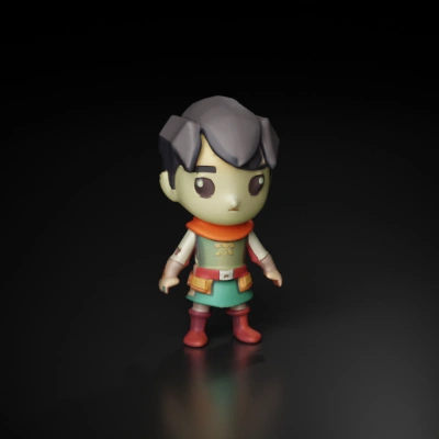 Cartoonish medieval character wearing green and red outfit.