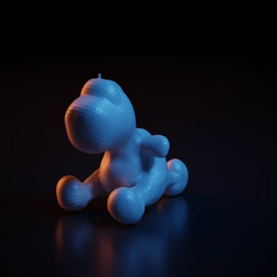 Green plush dinosaur toy, sitting position. symmetrical geometry,
