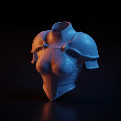 Golden female armor, medieval style. sharp edges, game-ready, symmetric geometry