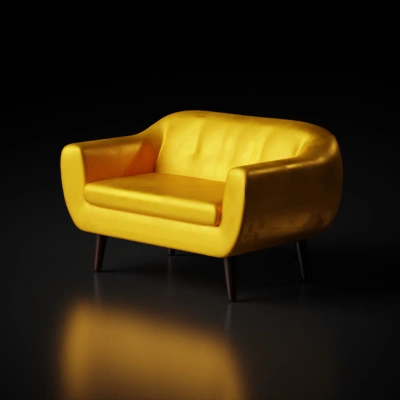 Modern two-seater sofa, slightly curved backrest, four legs.