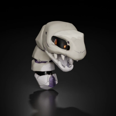 Skeleton serpent head with segmented body.