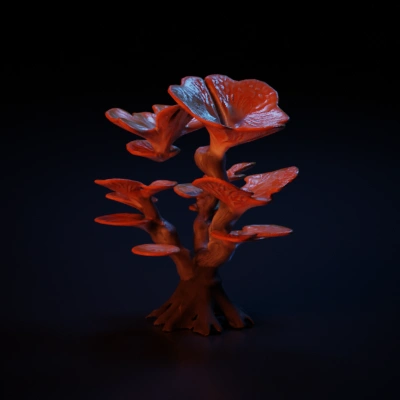 Fantasy tree with mushroom-like canopy, mystical design.