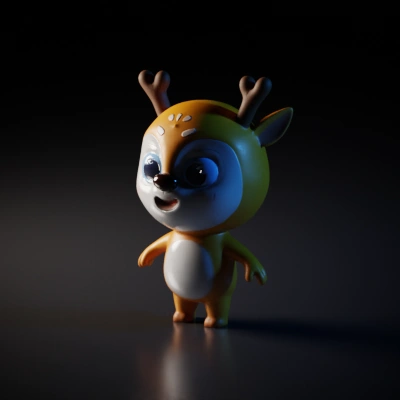 Cute cartoon reindeer character with antlers, big eyes.