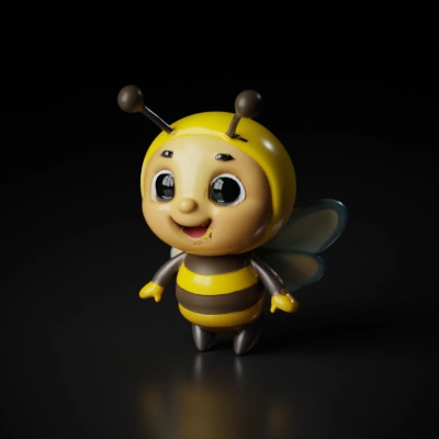 Cute humanoid bee character, cartoon style, smiling expression.