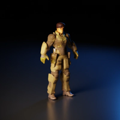 Futuristic soldier in advanced armor.