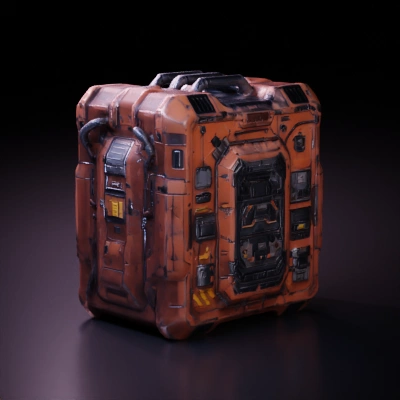 Futuristic, high-tech equipment case, rugged and detailed.