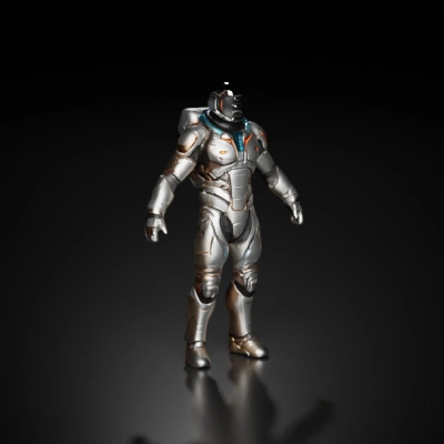 Armored astronaut, futuristic suit, science fiction character.
