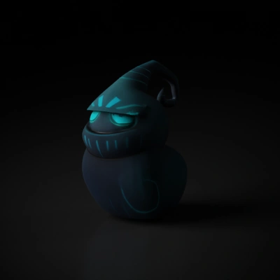 Ghostly character with glowing features.