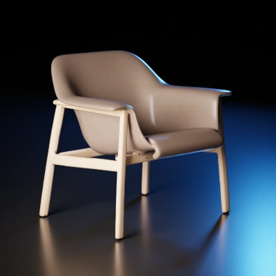 Modern armchair, wooden legs, minimalist design, comfortable seating.