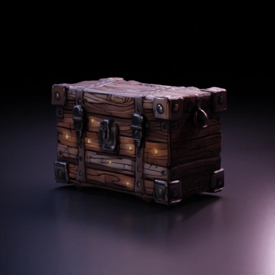 Wooden treasure chest with metal reinforcements.