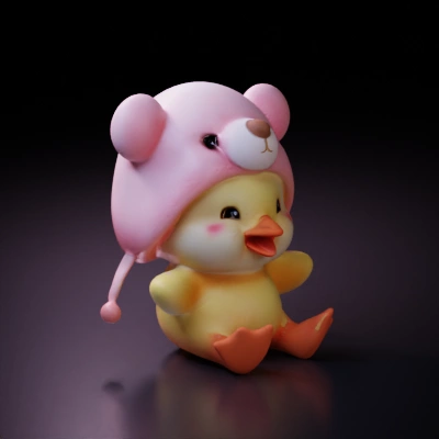 Cute duckling with teddy bear hat.