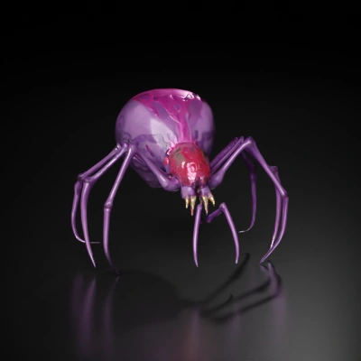 Gigantic spider with exposed brain, menacing stance.