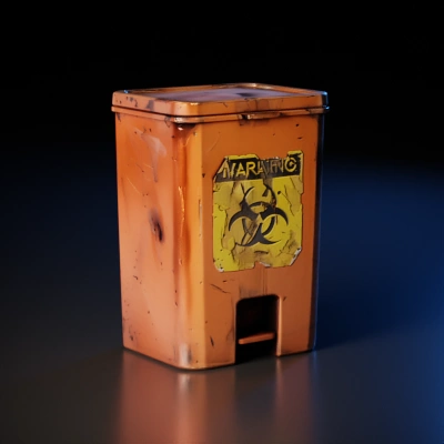 Orange biohazard waste bin.