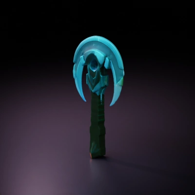 Double-bladed battle axe, enchanted, fantasy weapon.