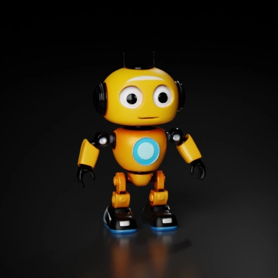 cute orange robot with big eyes.