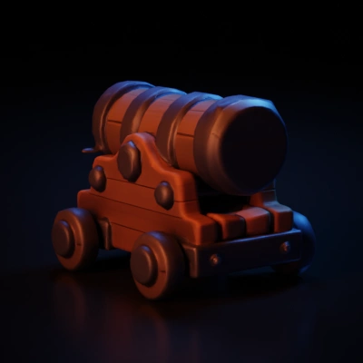Cannon on wooden wheeled carriage.