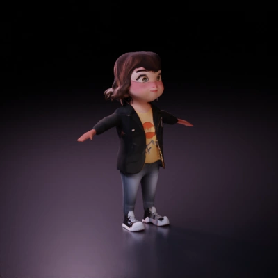 Young child character, casual clothing.