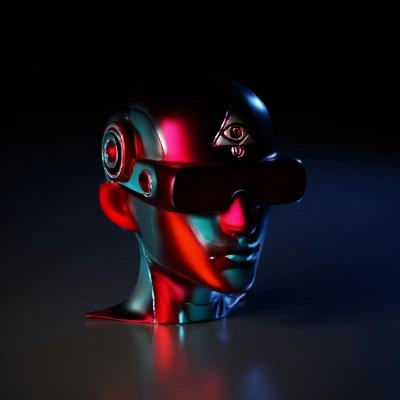 Human-shaped cyborg with VR headset.