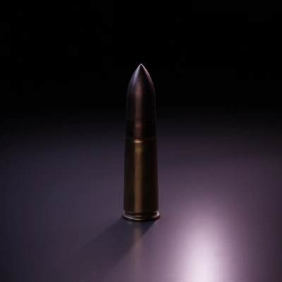 Bullet-like object, metallic surface.