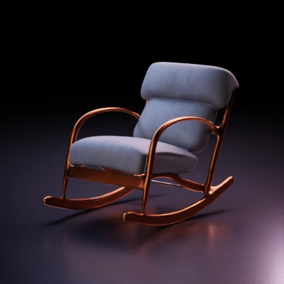 Rocking chair, wooden frame, cushioned seat.