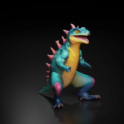 Cartoonish dragon-like creature, muscular body, spiked back.