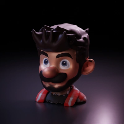 Cartoon character with beard and bushy hair.