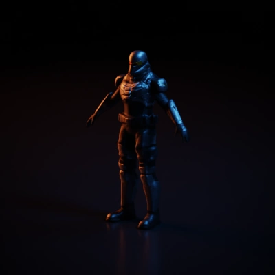 Armored futuristic soldier, tactical gear, visor helmet.