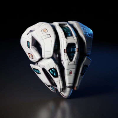 Futuristic robotic head with glowing eye.